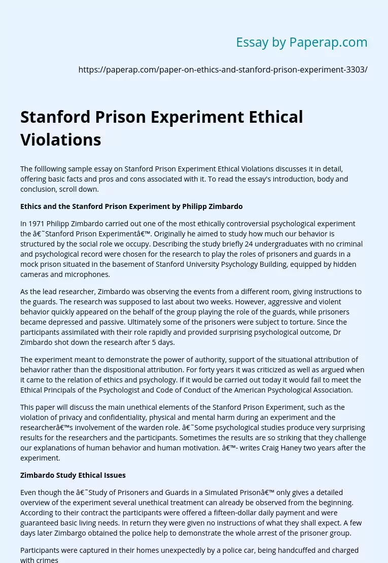 Stanford Prison Experiment Ethical Violations