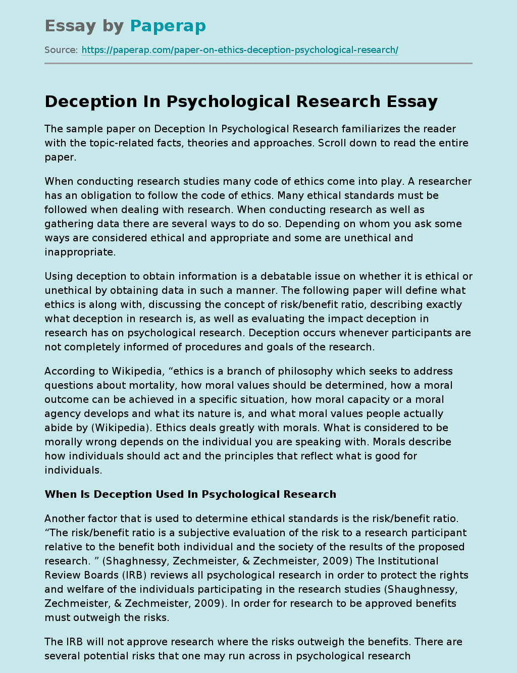 Deception In Psychological Research
