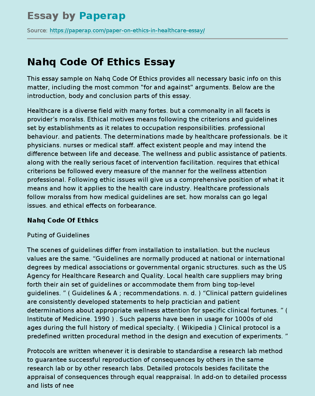 Nahq Code Of Ethics