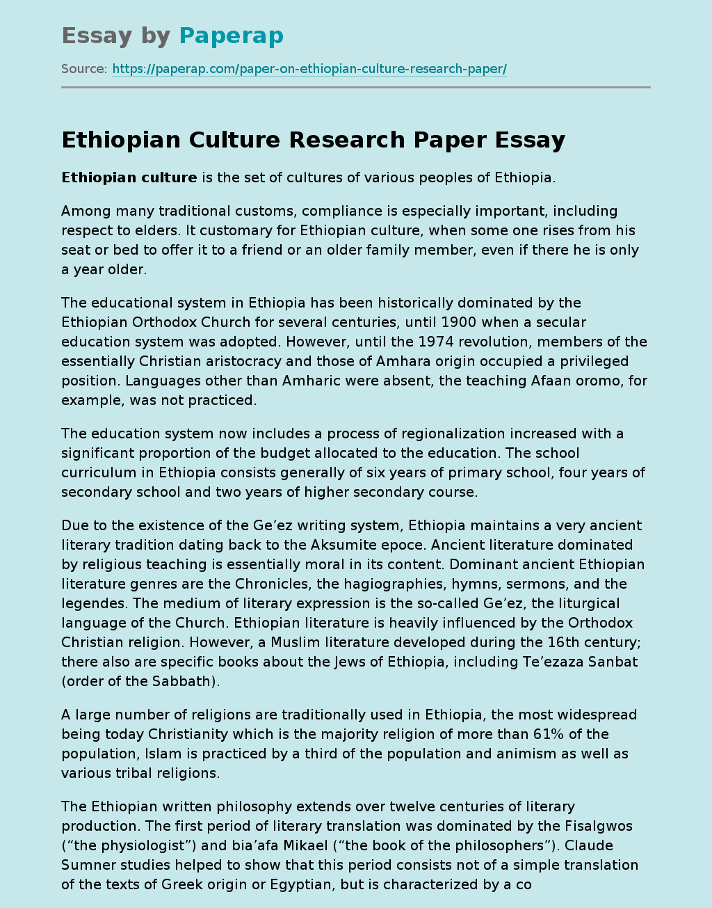 ethiopian culture research paper
