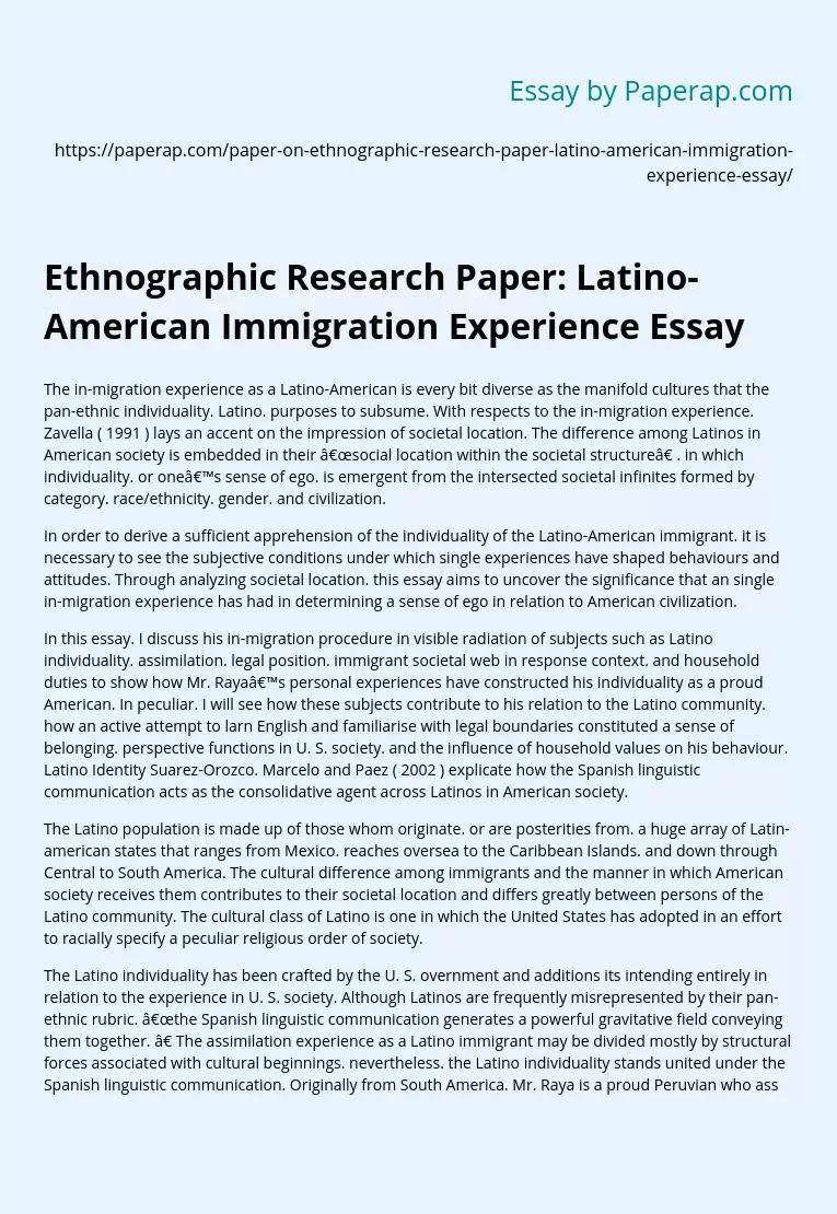 Ethnographic Research Paper: Latino-American Immigration Experience Essay