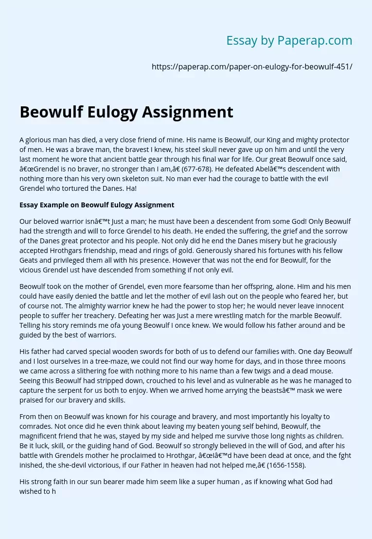 Beowulf Eulogy Assignment