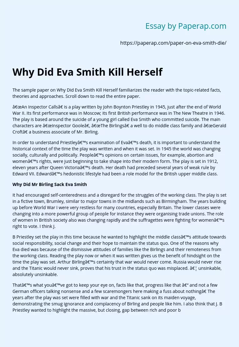 Why Did Eva Smith Kill Herself