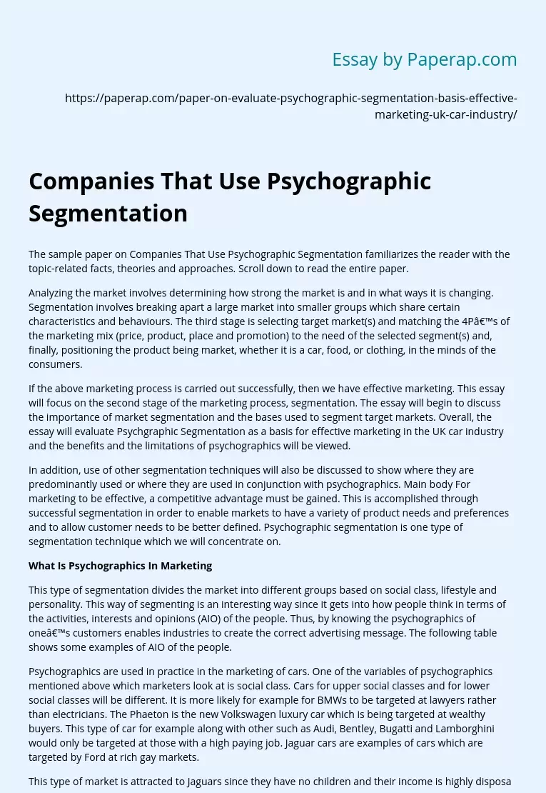Companies That Use Psychographic Segmentation