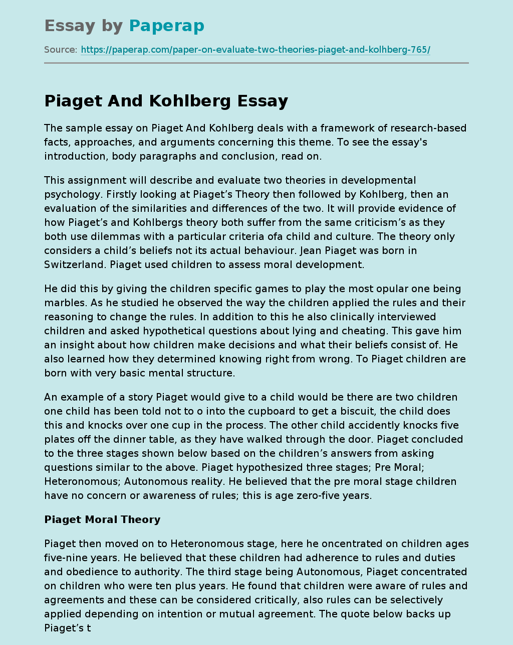 Piaget And Kohlberg