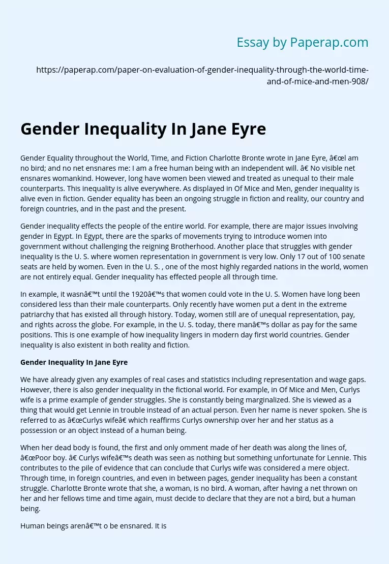 Gender Inequality In Jane Eyre
