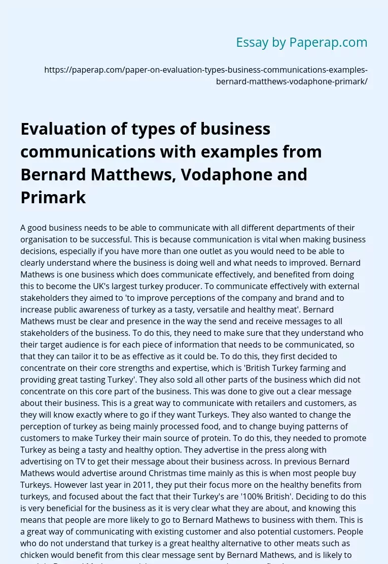Business Communication Evaluation - Vodaphone & Primark