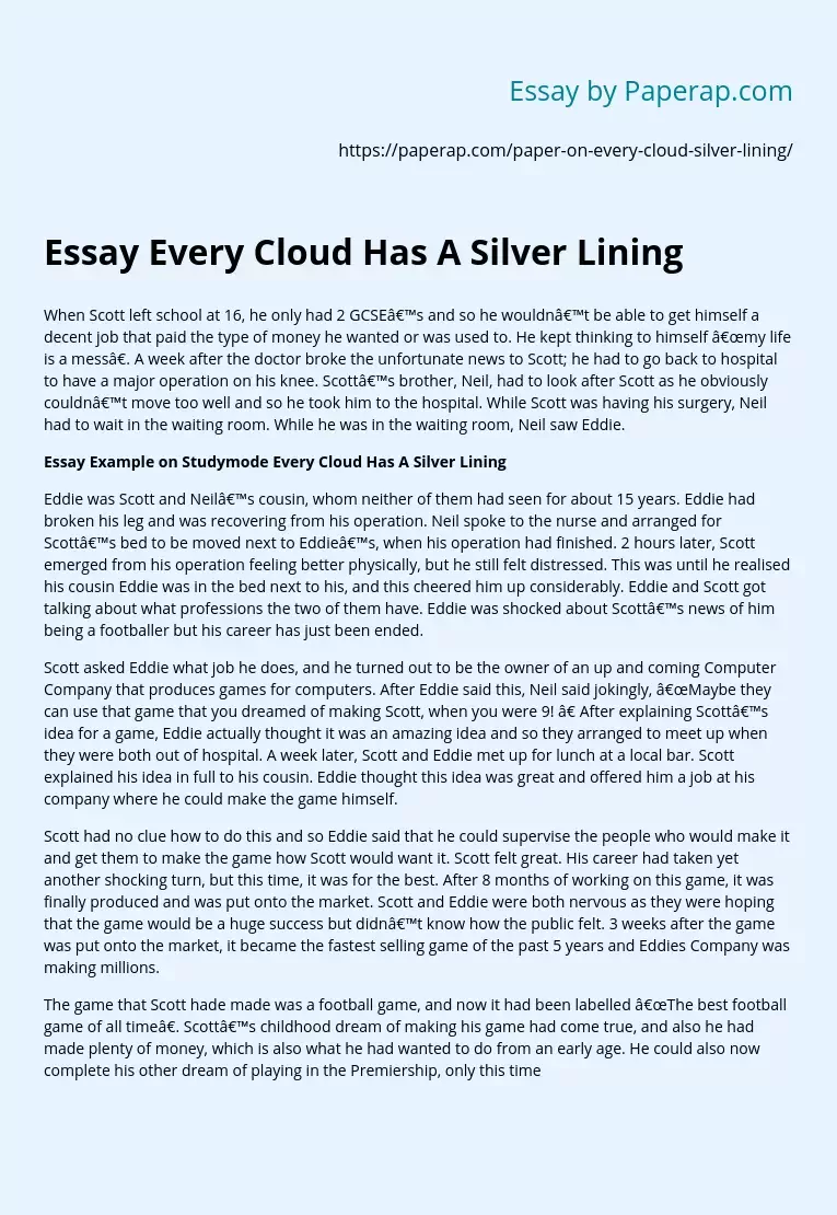 Essay Every Cloud Has A Silver Lining