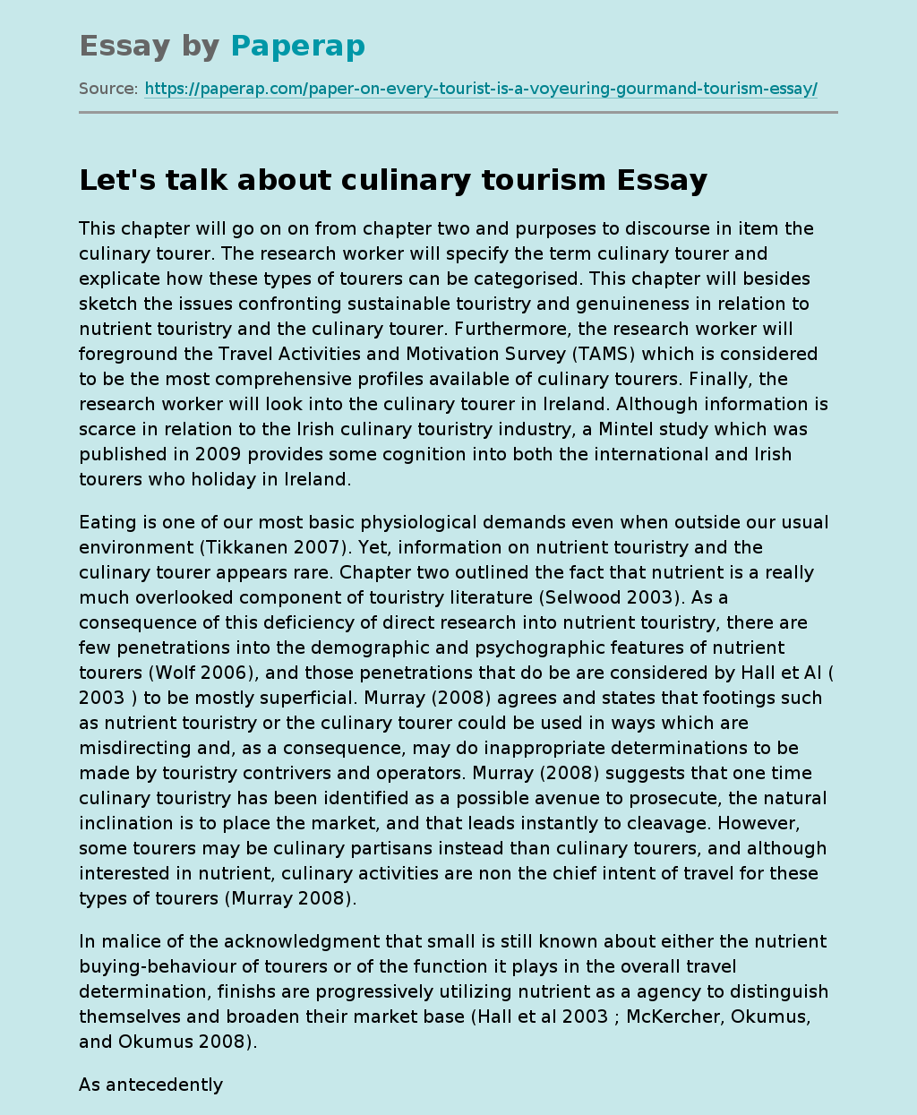Let's talk about culinary tourism