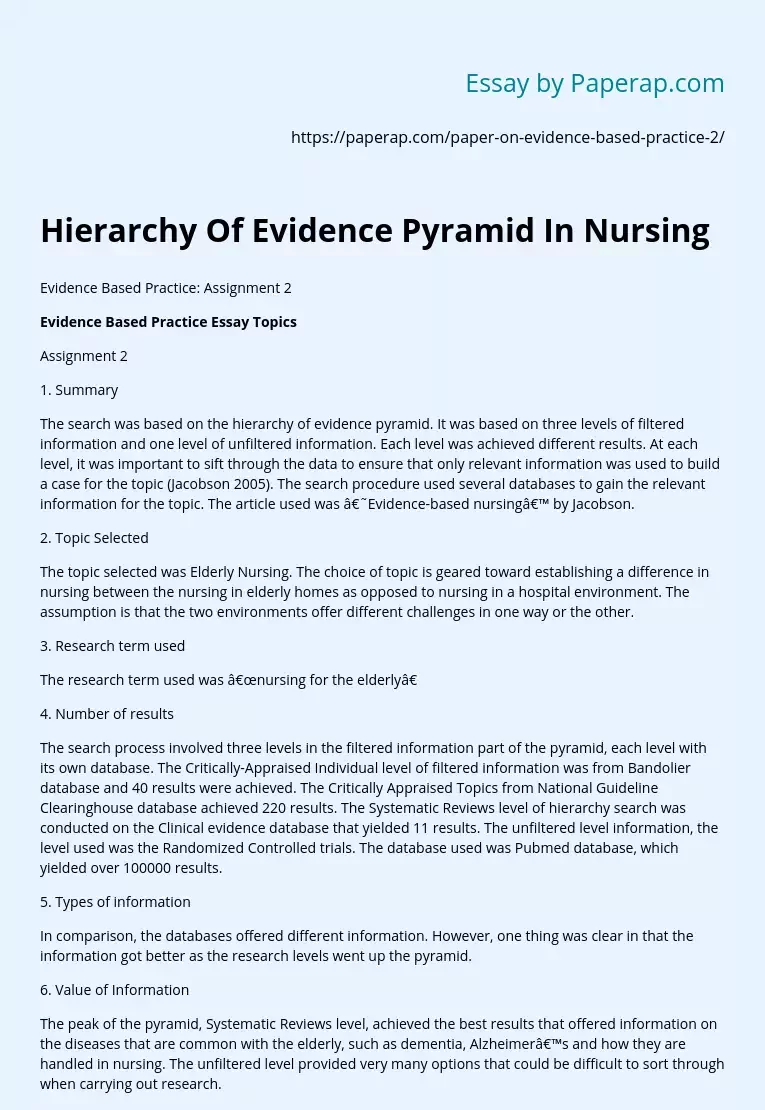 Hierarchy Of Evidence Pyramid In Nursing