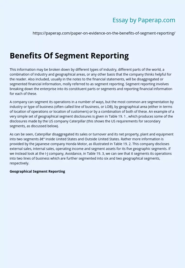 Benefits Of Segment Reporting
