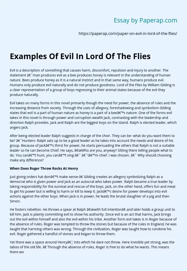 Examples Of Evil In Lord Of The Flies