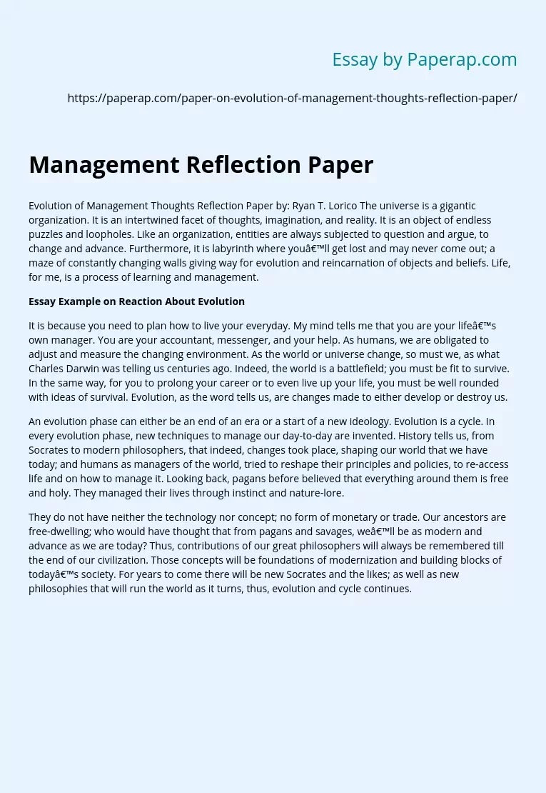 Management Reflection Paper