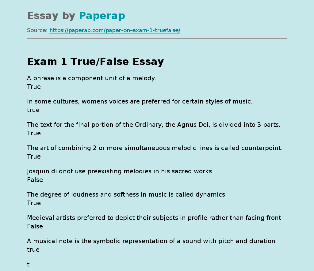 Exam 1 True/False