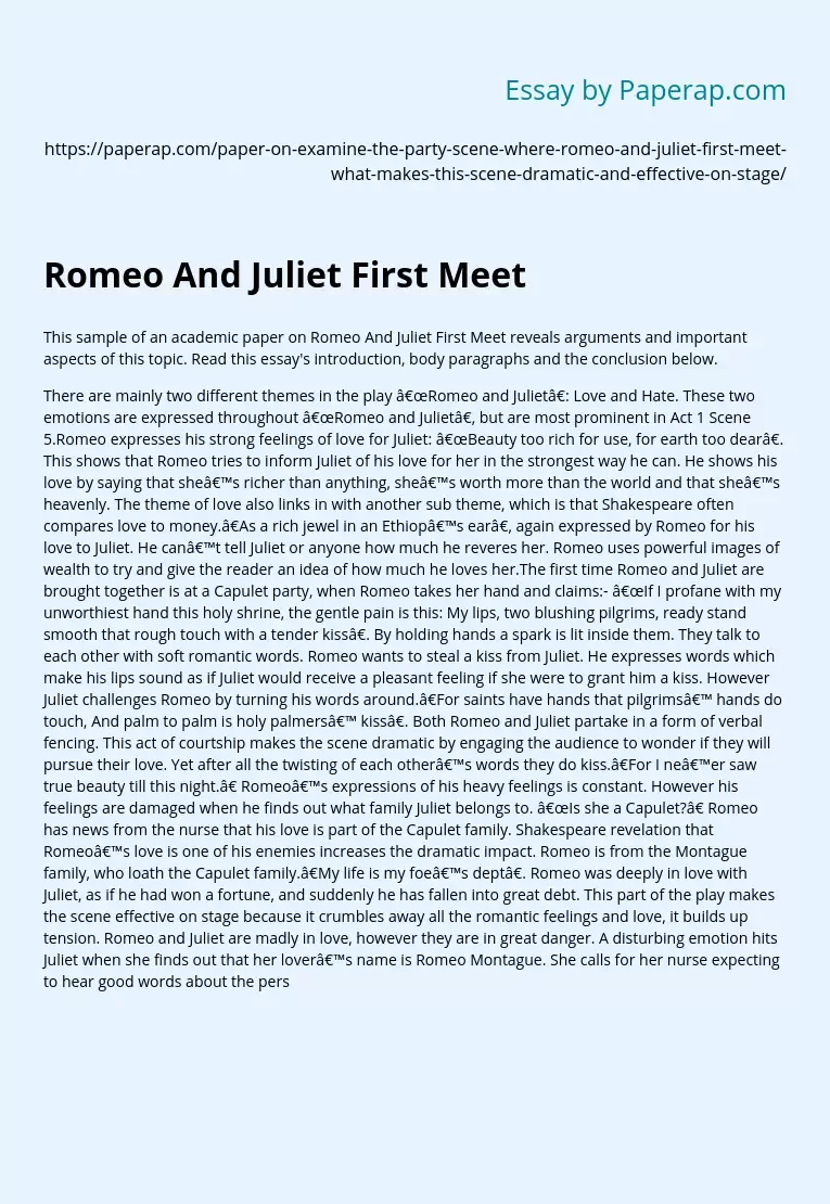 romeo and juliet first meeting essay