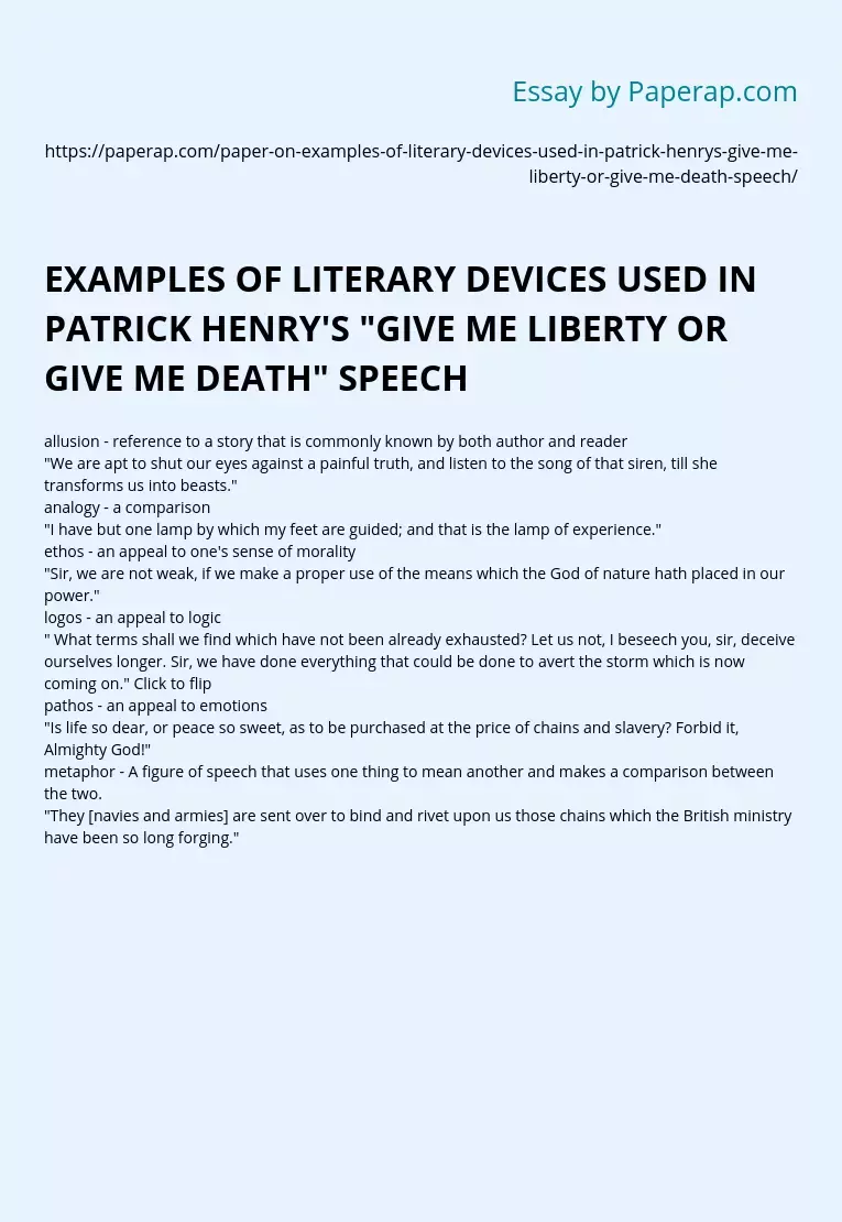 Examples of Literary Devices in "Give Me Liberty or Give Me Death" Speech