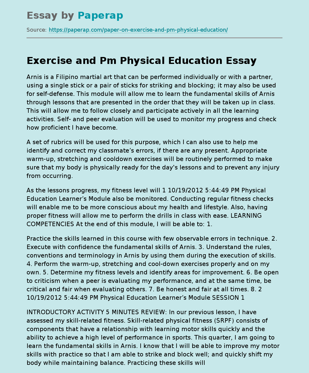 Exercise and Pm Physical Education