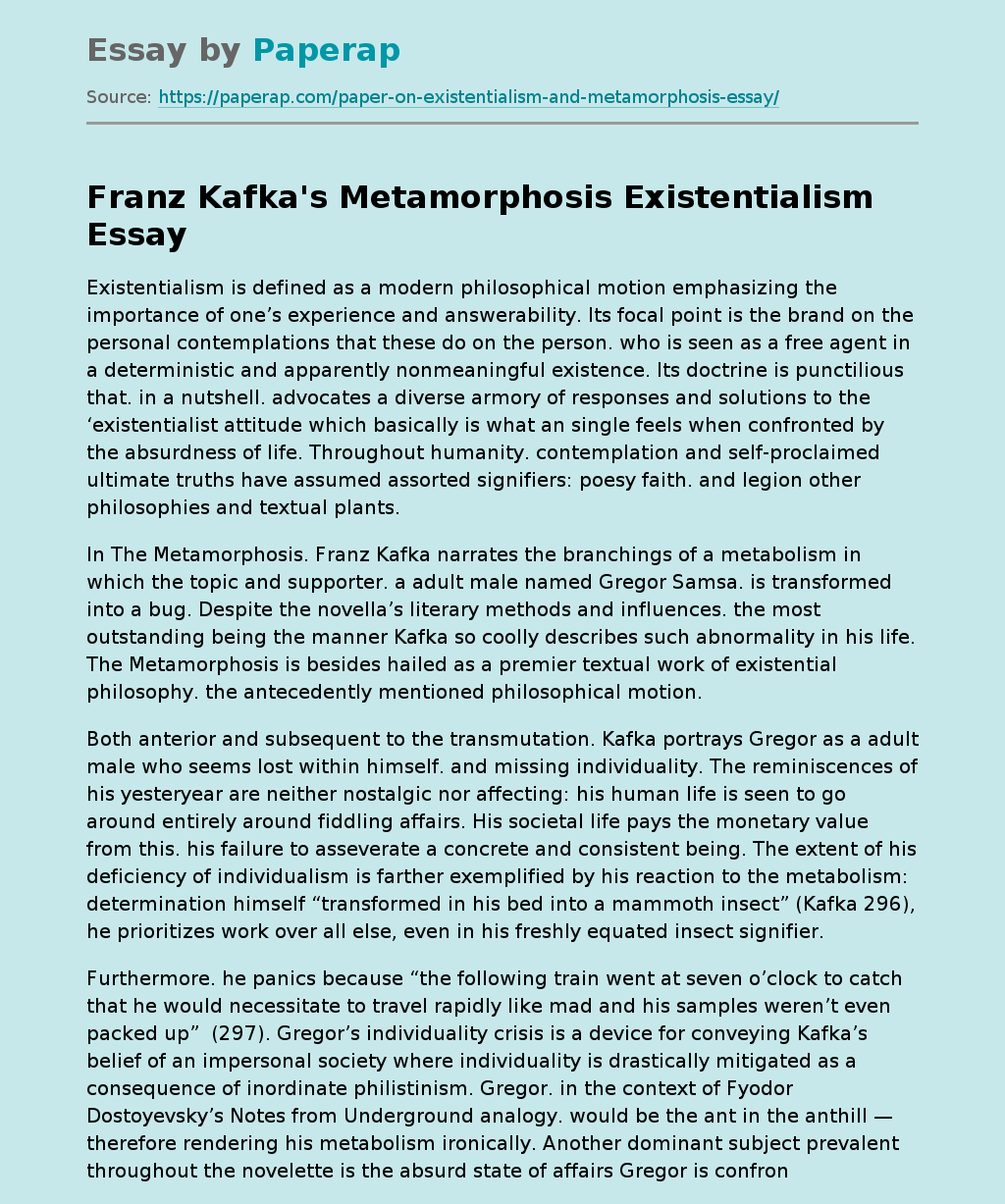 Franz Kafka's Metamorphosis Existentialism