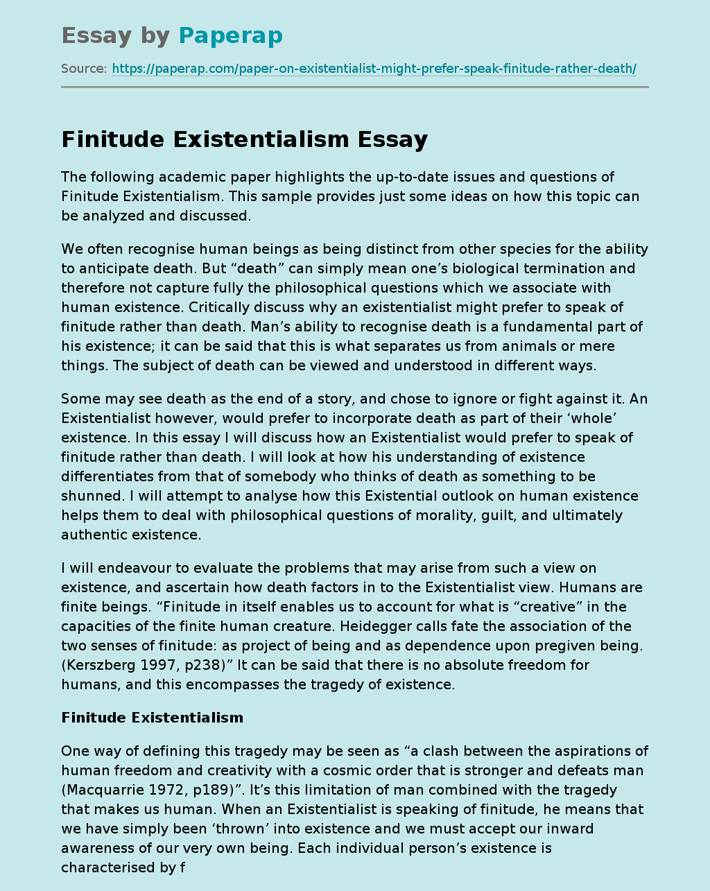 Finitude Existentialism