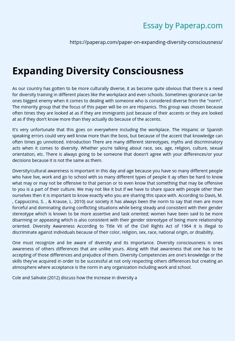 Expanding Diversity Consciousness
