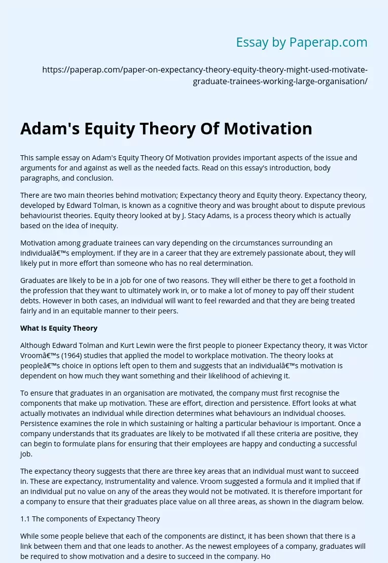 Adam's Equity Theory Of Motivation