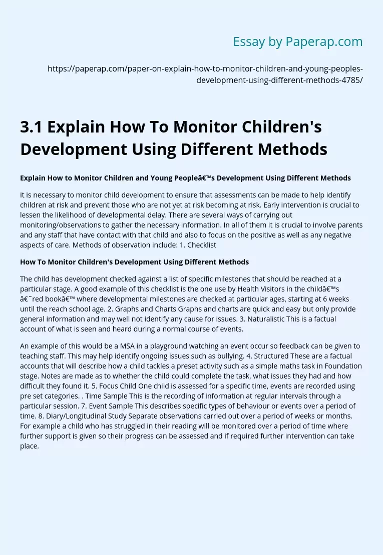 3.1 Explain How To Monitor Children's Development Using Different Methods