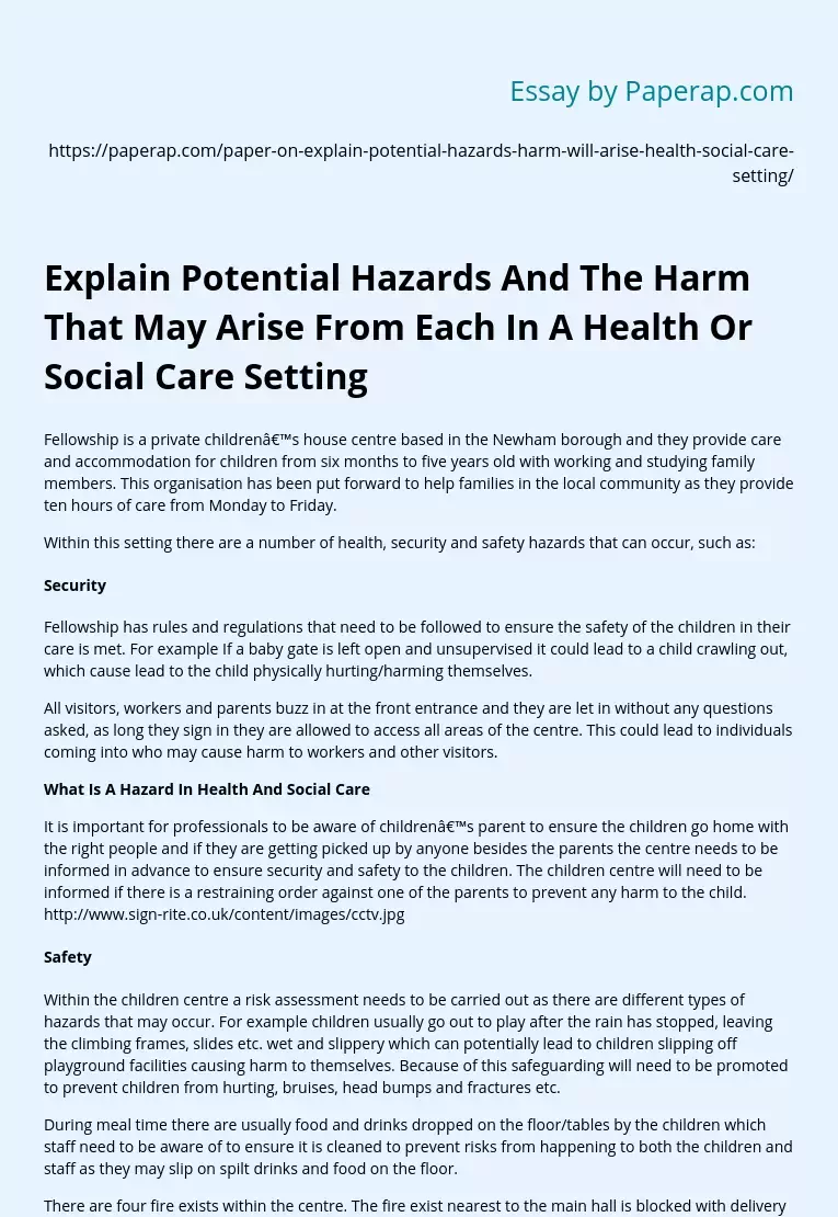 Hazards in Health/Social Care & Their Harm