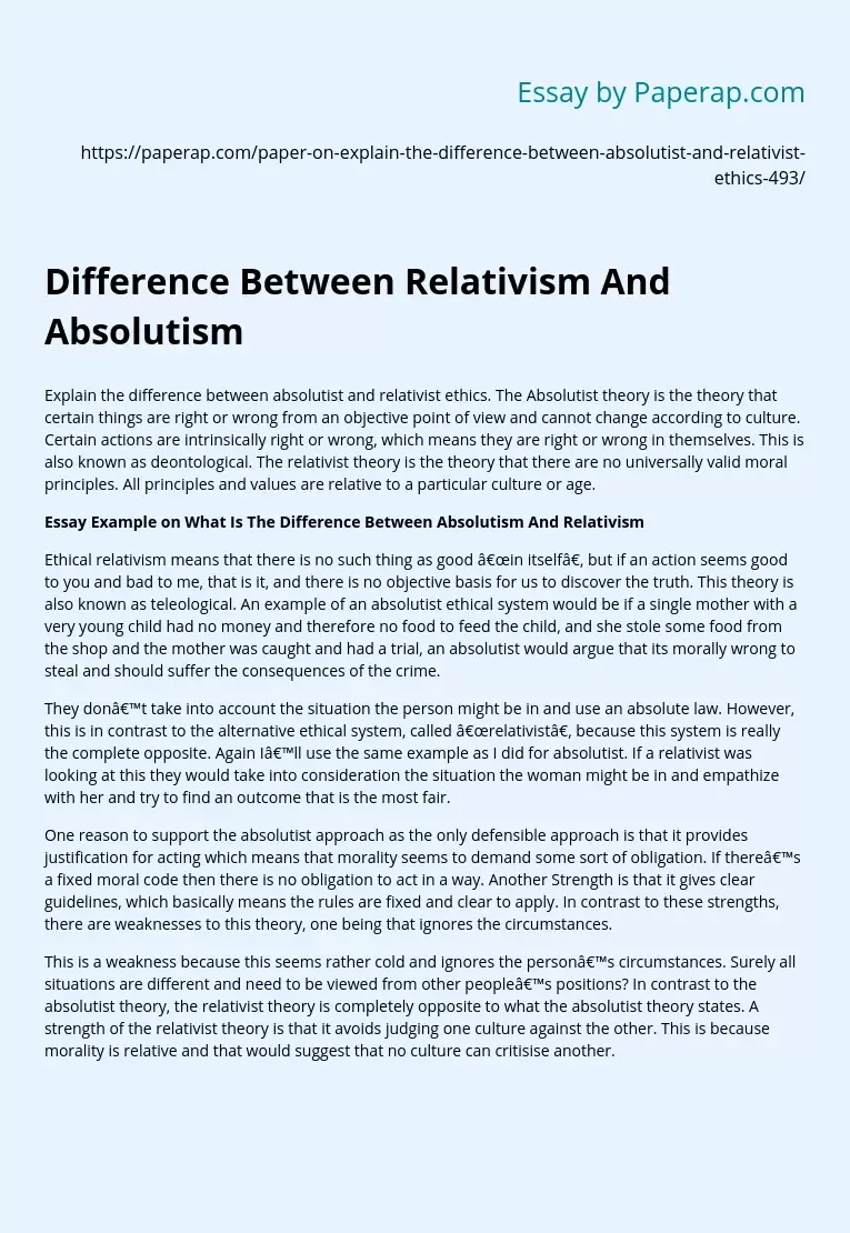 Difference Between Relativism And Absolutism