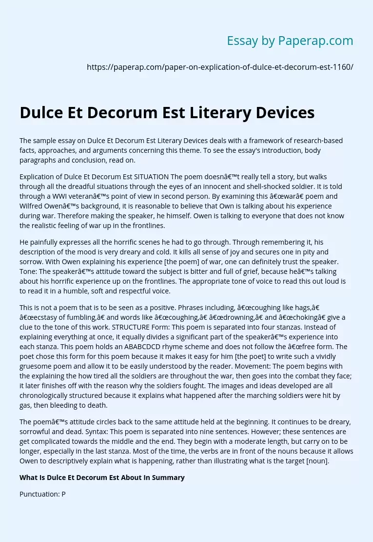 Dulce Et Decorum Est Literary Devices
