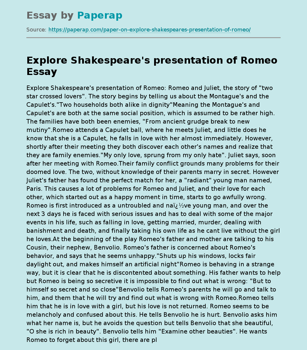 Explore Shakespeare's Presentation of Romeo