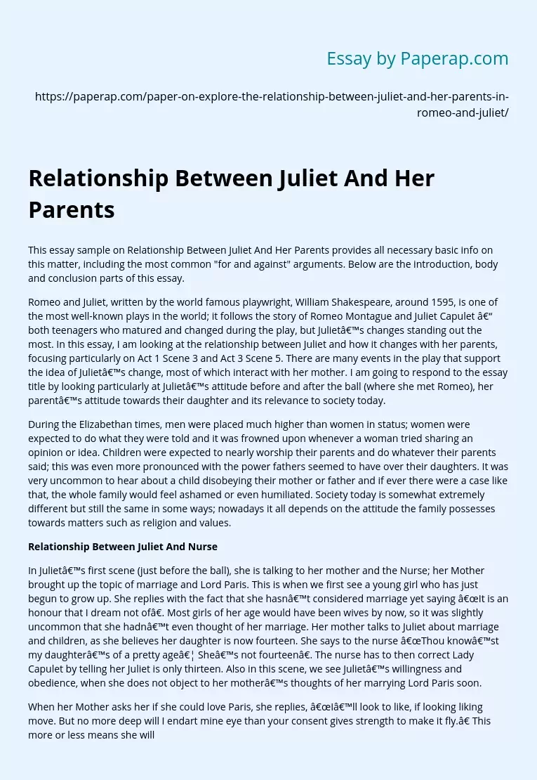 Relationship Between Juliet And Her Parents
