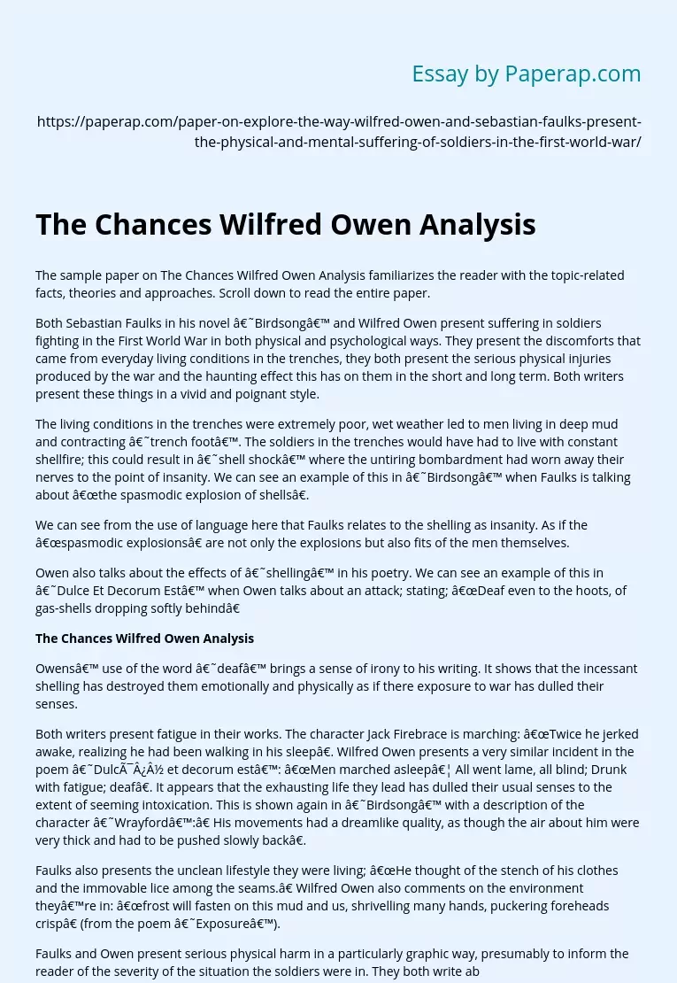 The Chances Wilfred Owen Analysis