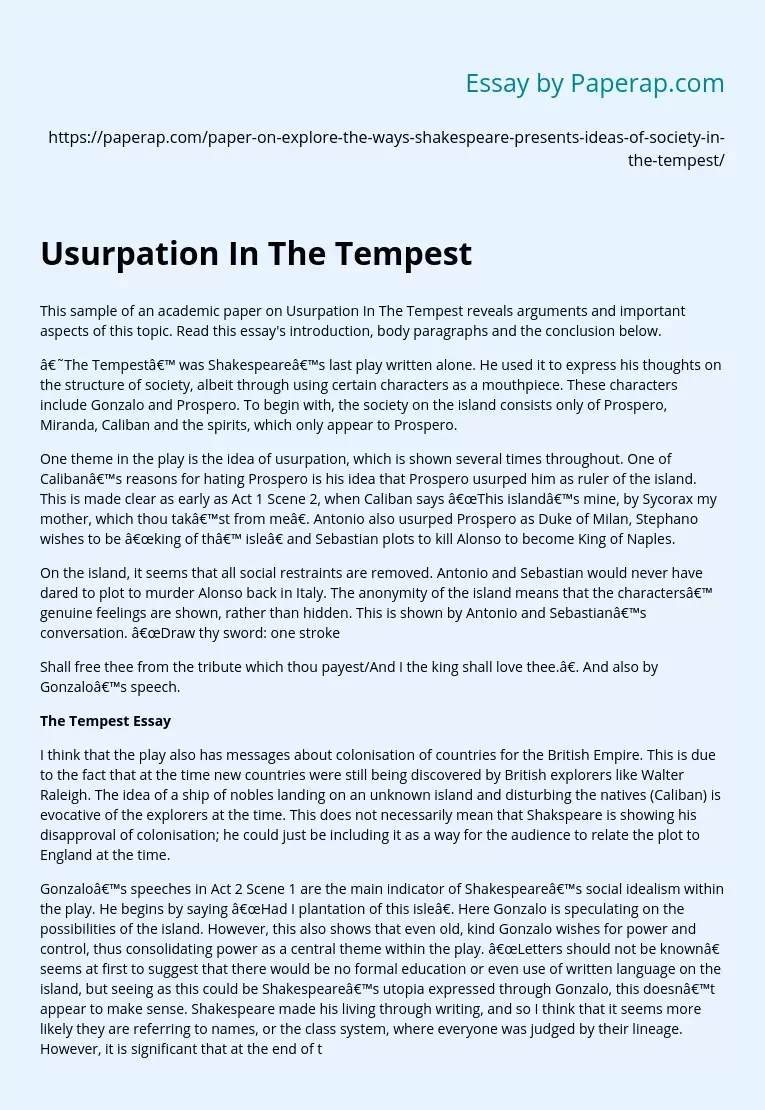 power in the tempest essay