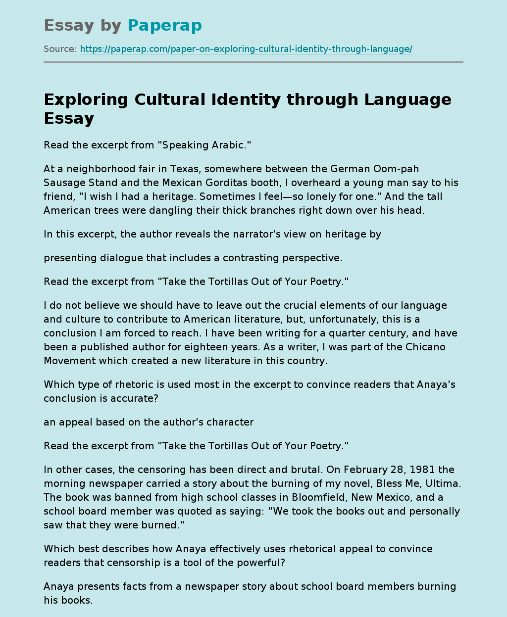 Exploring Cultural Identity through Language