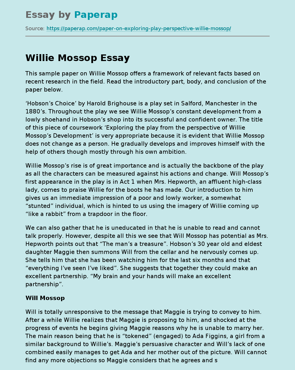 Analyzing Willie Mossop: Recent Research Findings
