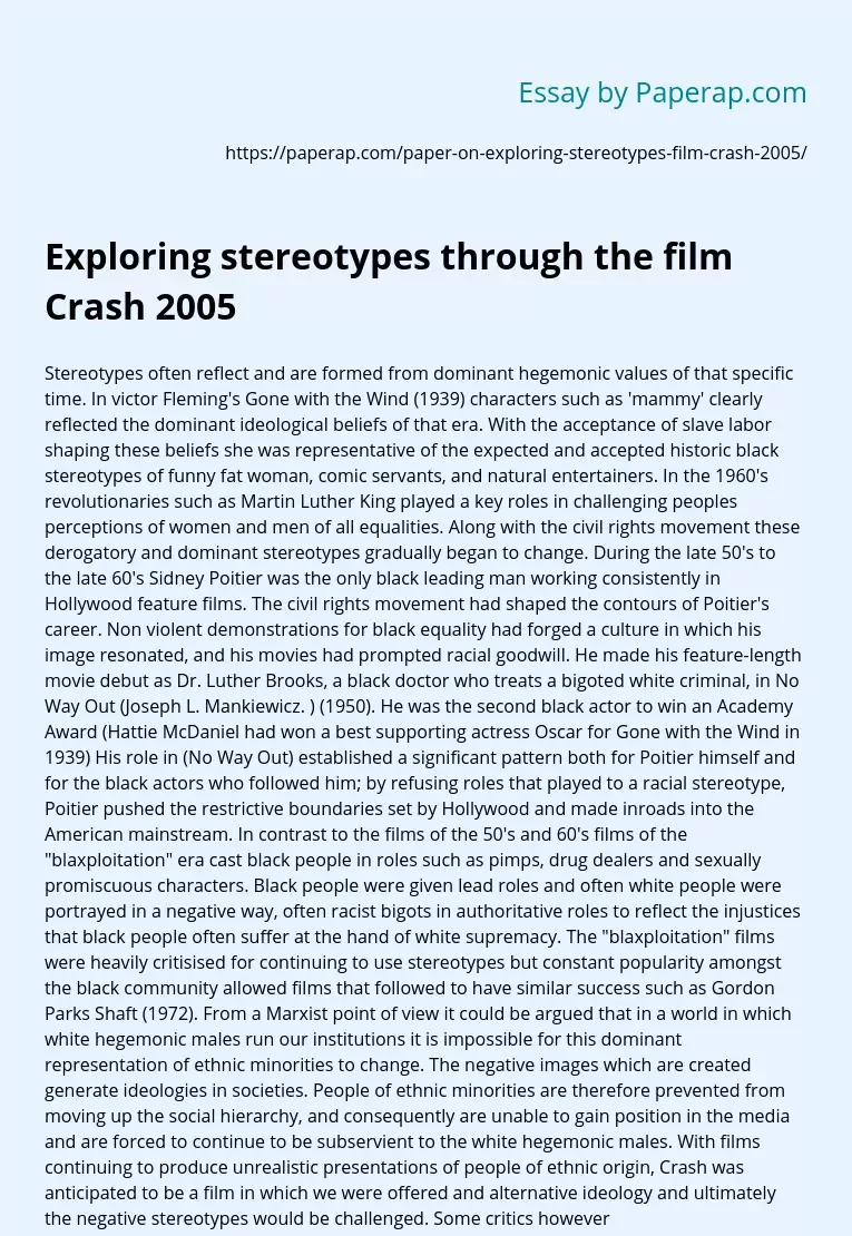 Exploring stereotypes through the film Crash 2005
