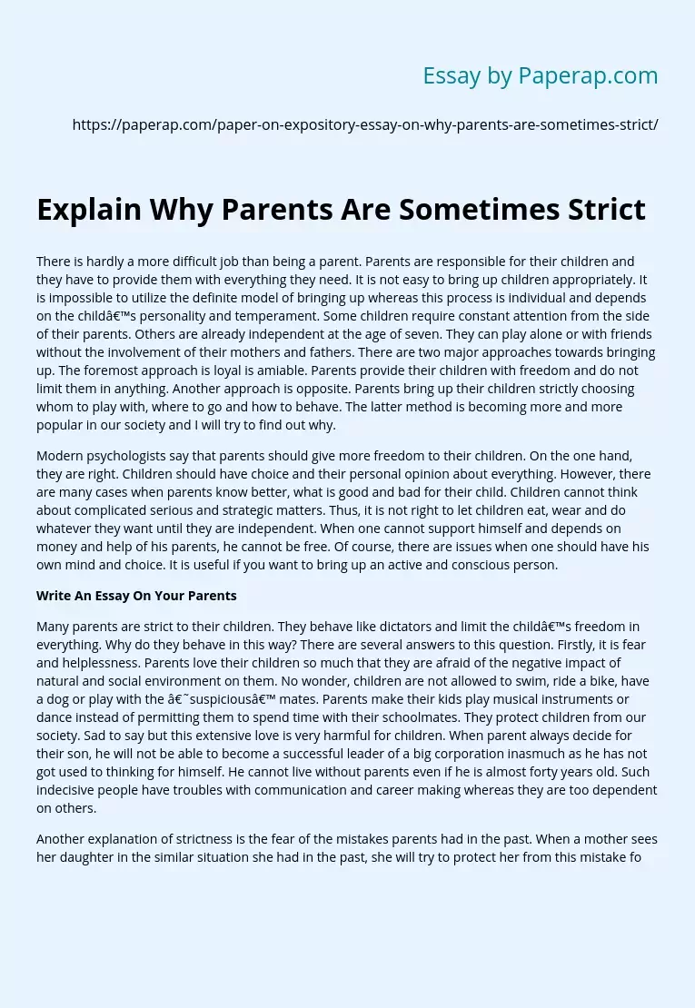 Explain Why Parents Are Sometimes Strict