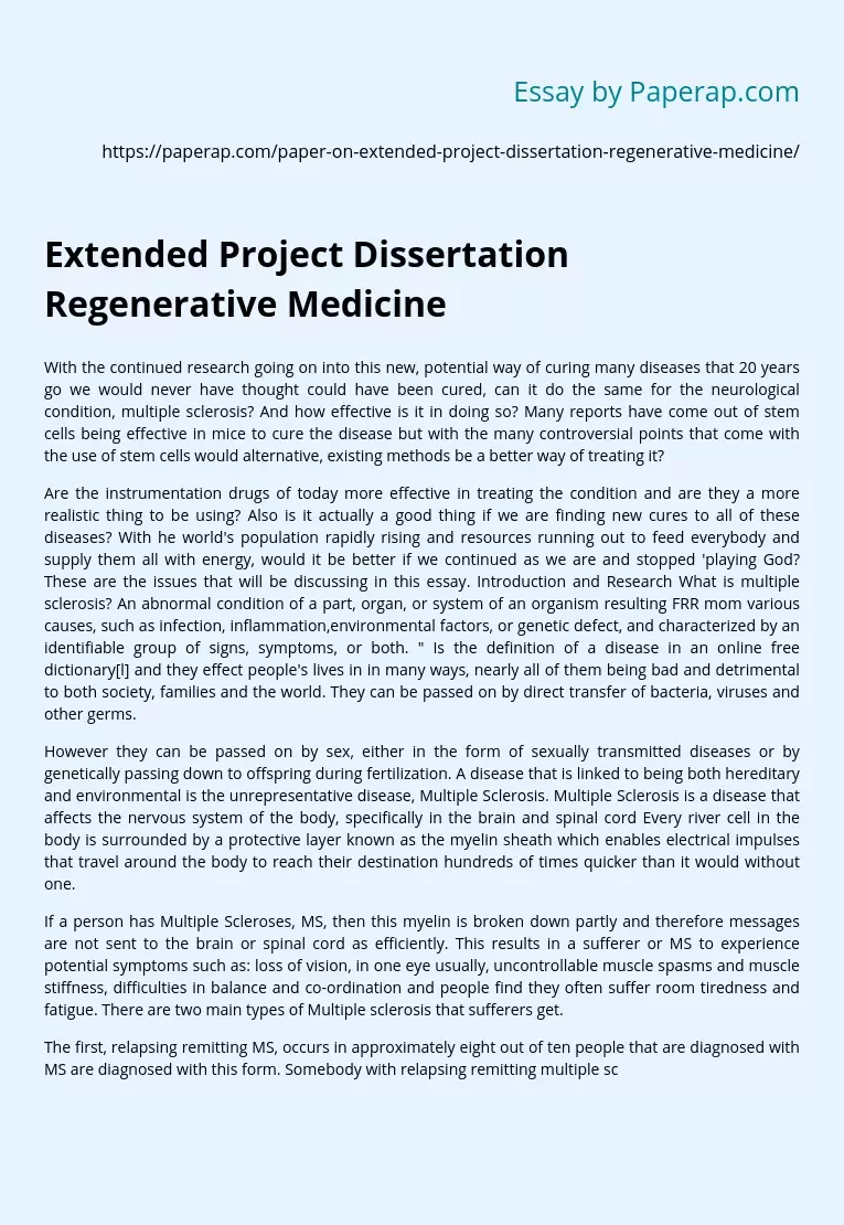 Extended Project Dissertation Regenerative Medicine