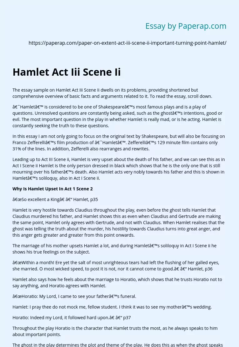 Why Is Hamlet Upset In Act 1 Scene 2