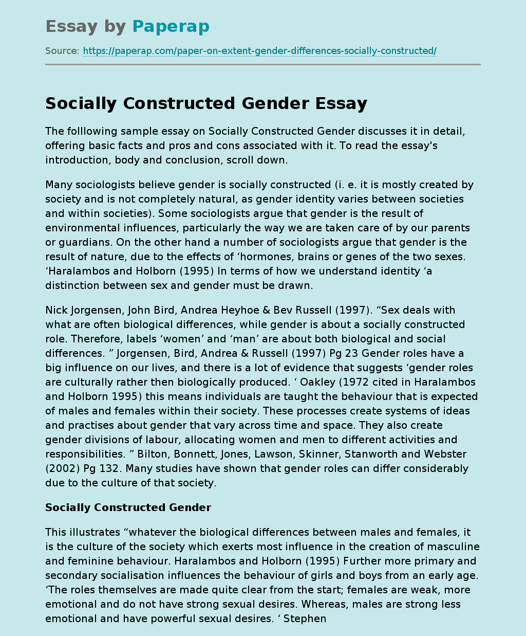 Socially Constructed Gender