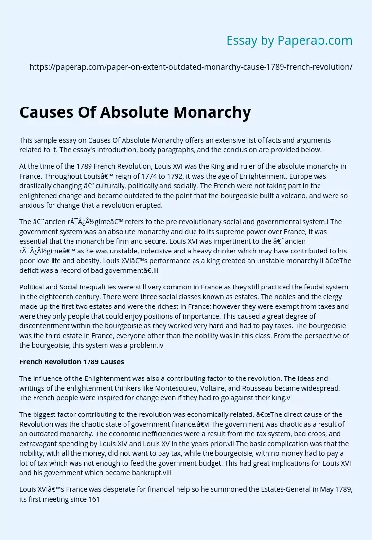 Causes Of Absolute Monarchy