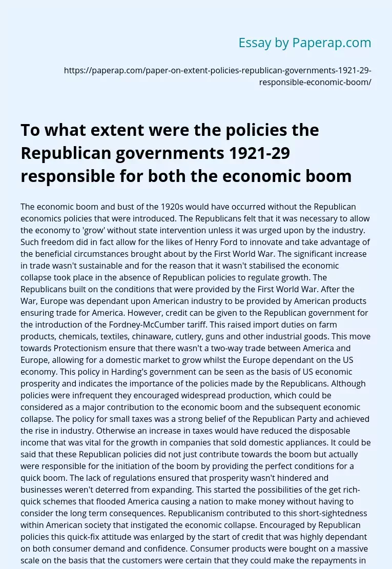 The policies the Republican governments 1921-29 analysis