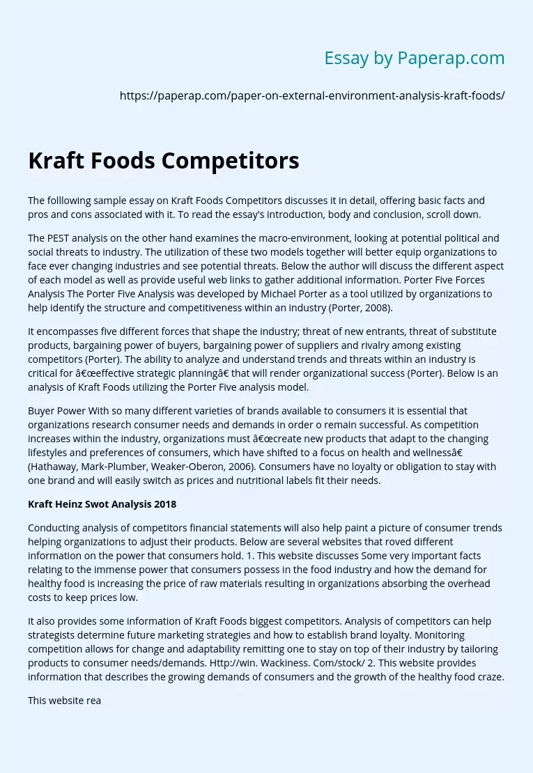 Sample Essay on Kraft Foods Competitors