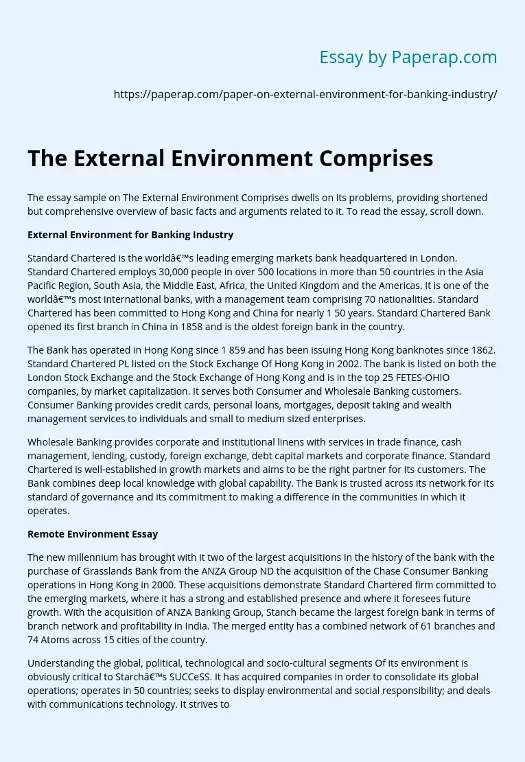 The External Environment Comprises