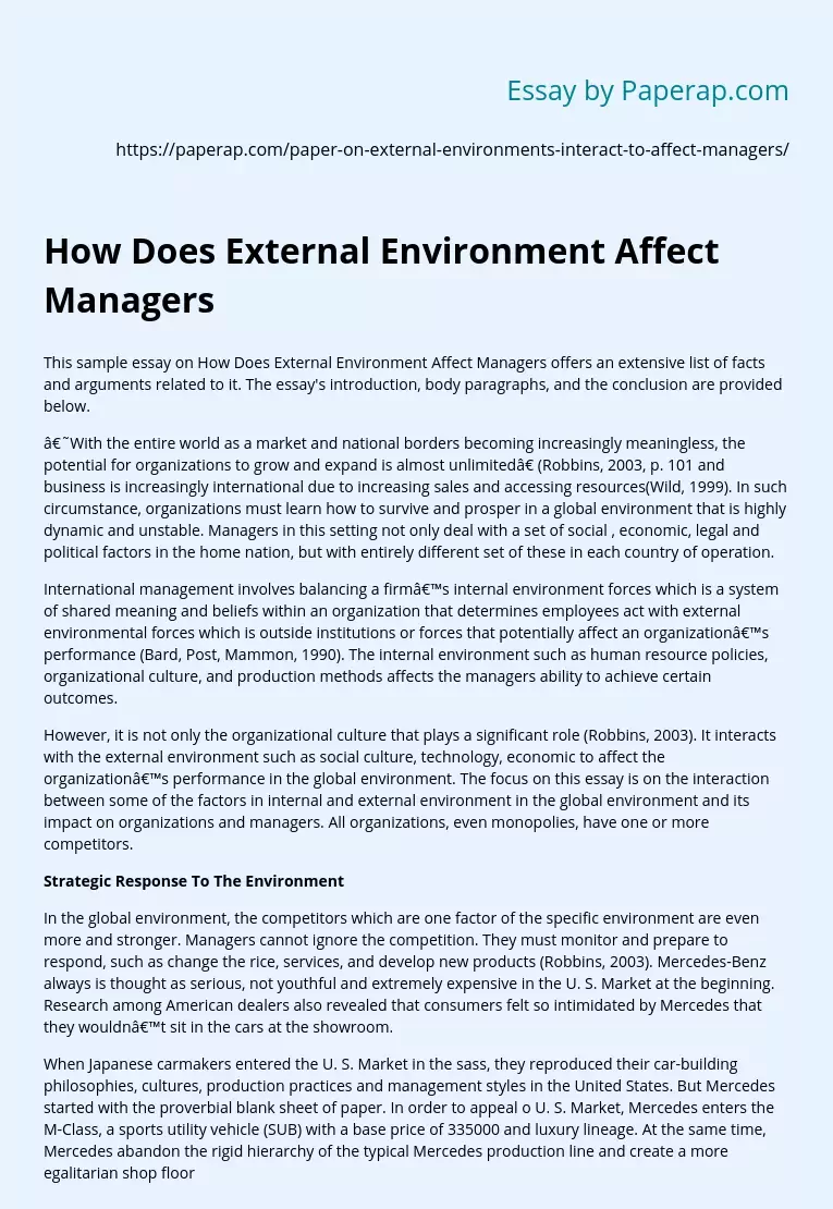 How Does External Environment Affect Managers?
