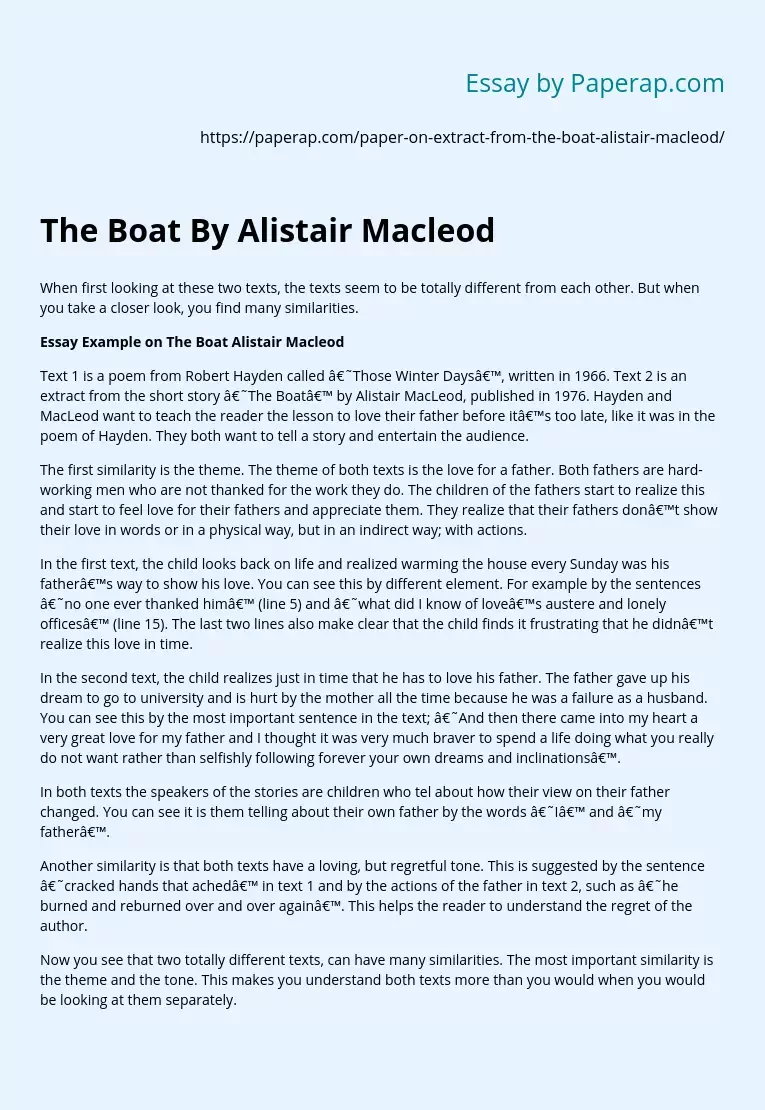 The Boat By Alistair Macleod