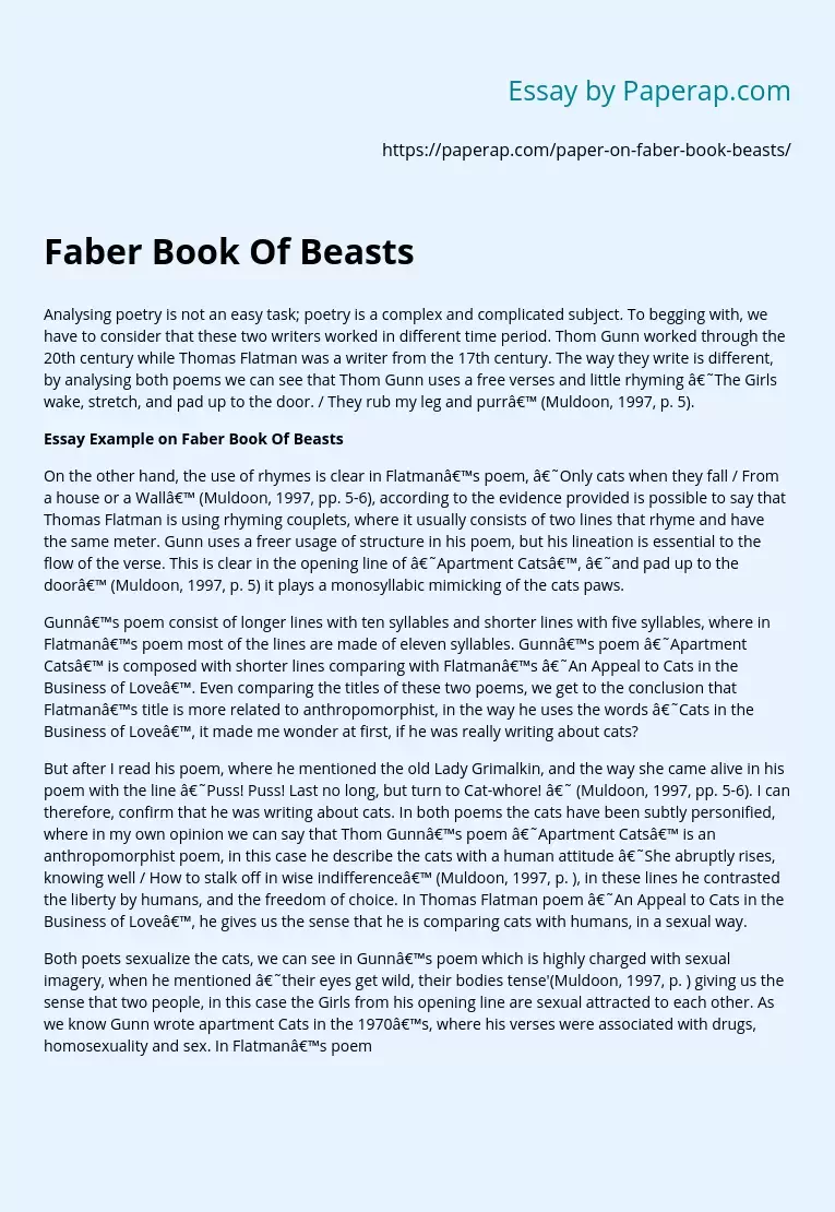 Faber Book Of Beasts Poetry Analysis