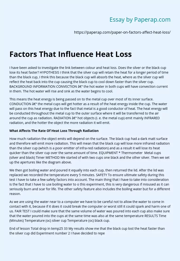 Factors That Influence Heat Loss
