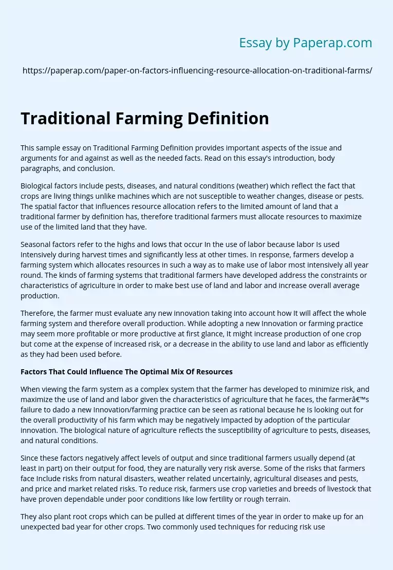 Traditional Farming Definition