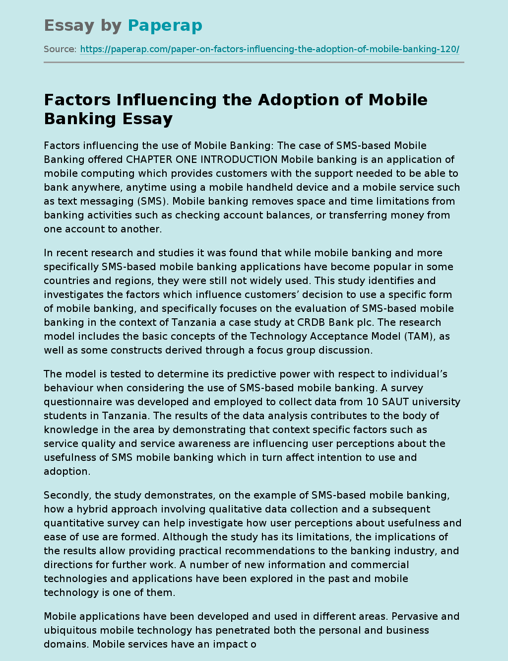 Factors Influencing the Adoption of Mobile Banking